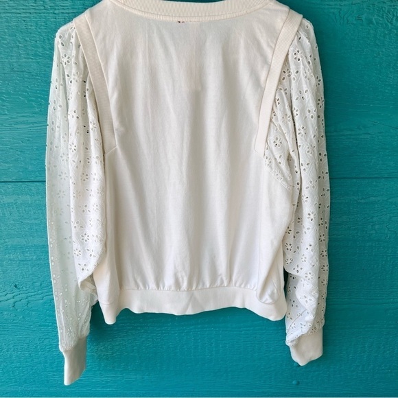ANTHROPOLOGIE PILCRO WASHED EYELET SWEATSHIRT IVORY SIZE MEDIUM NWT - Picture 7 of 13